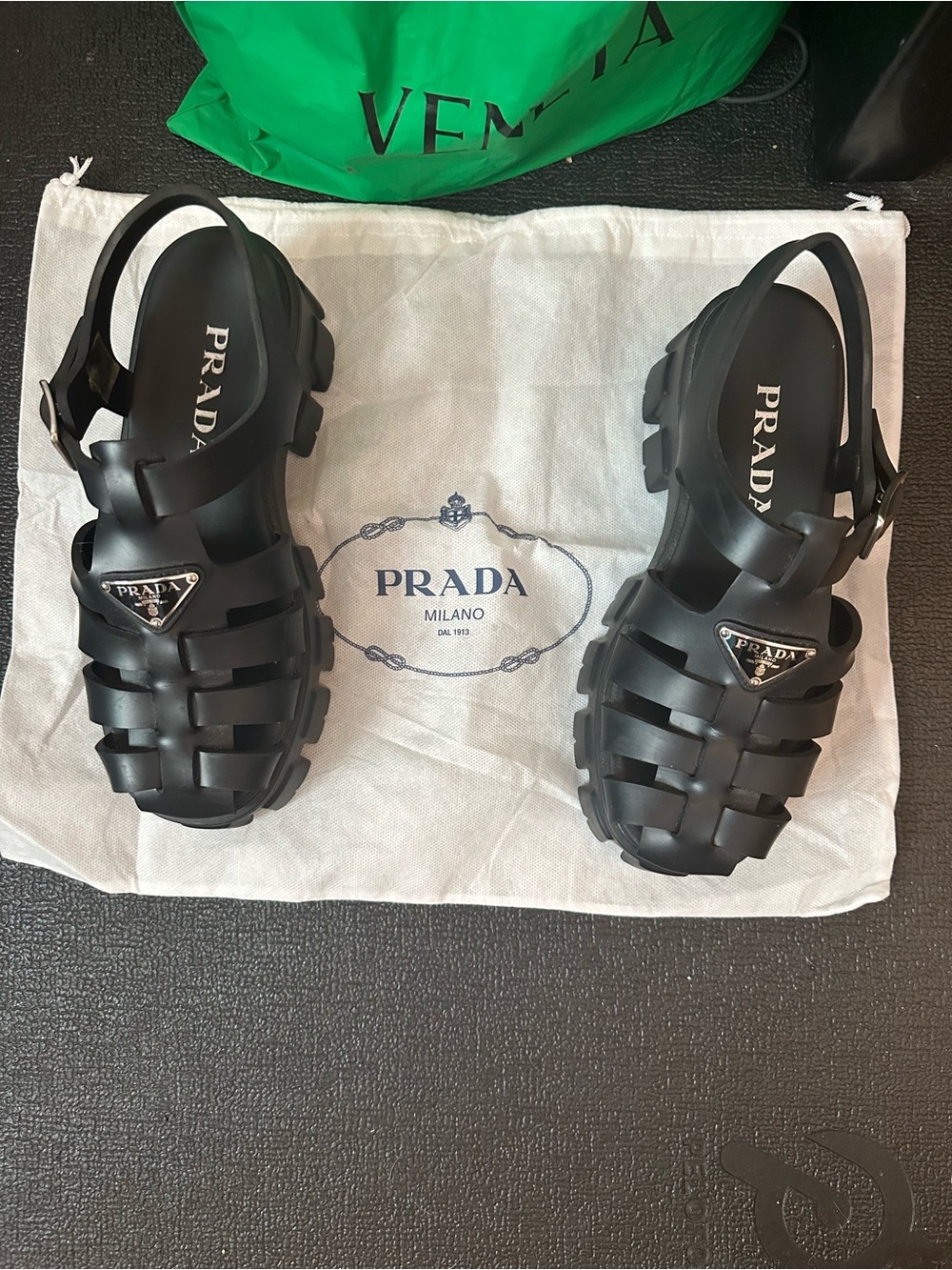 Prada Monolith Rubber Fisherman Sandals Black Size 38